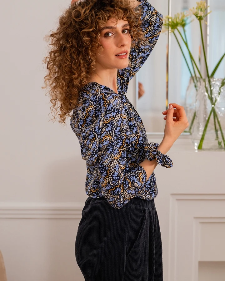 WiDDA Damen vegan Bluse Lubo Butterfly Petrol