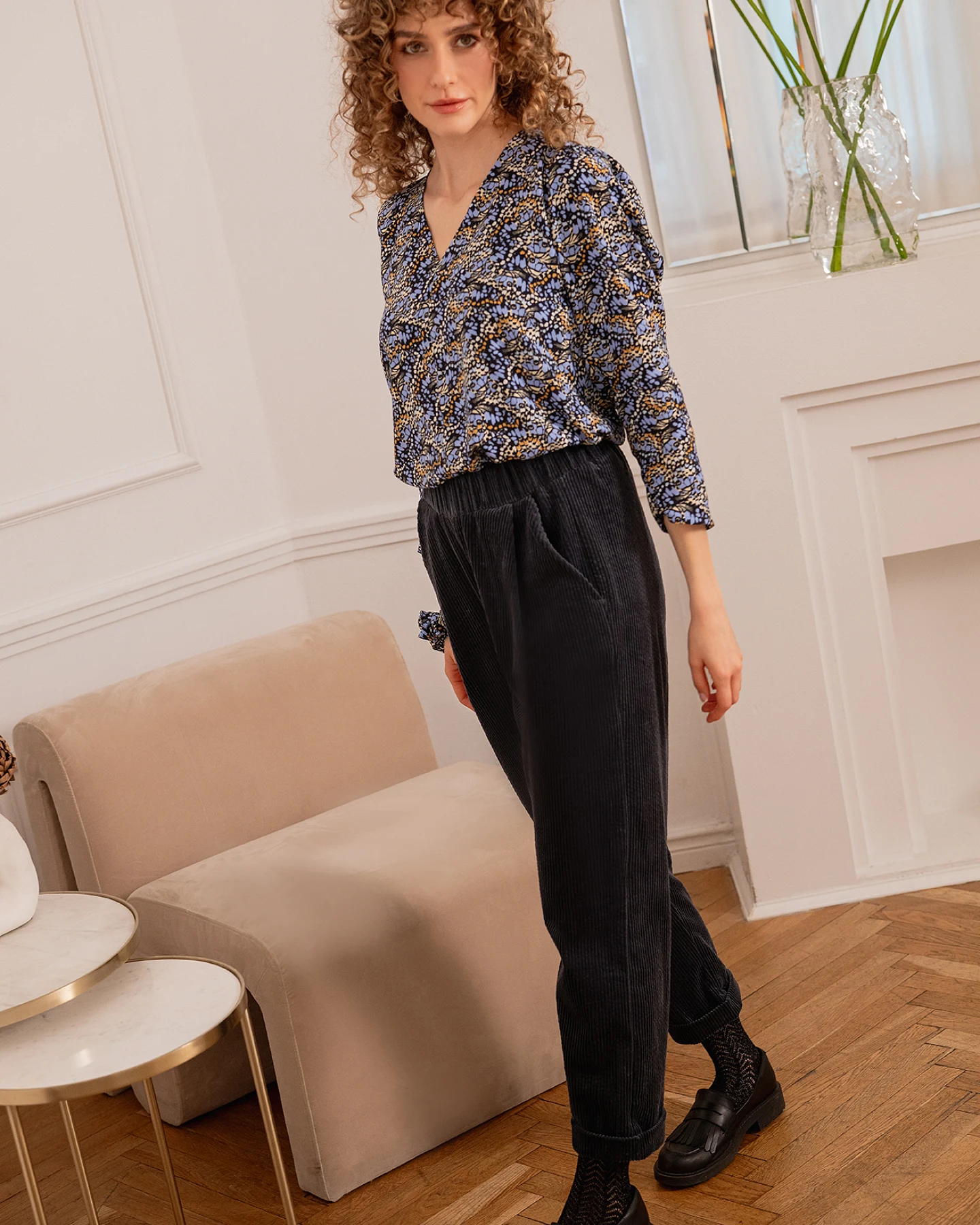 WiDDA Damen vegan Bluse Lubo Butterfly Petrol – Ansicht 2
