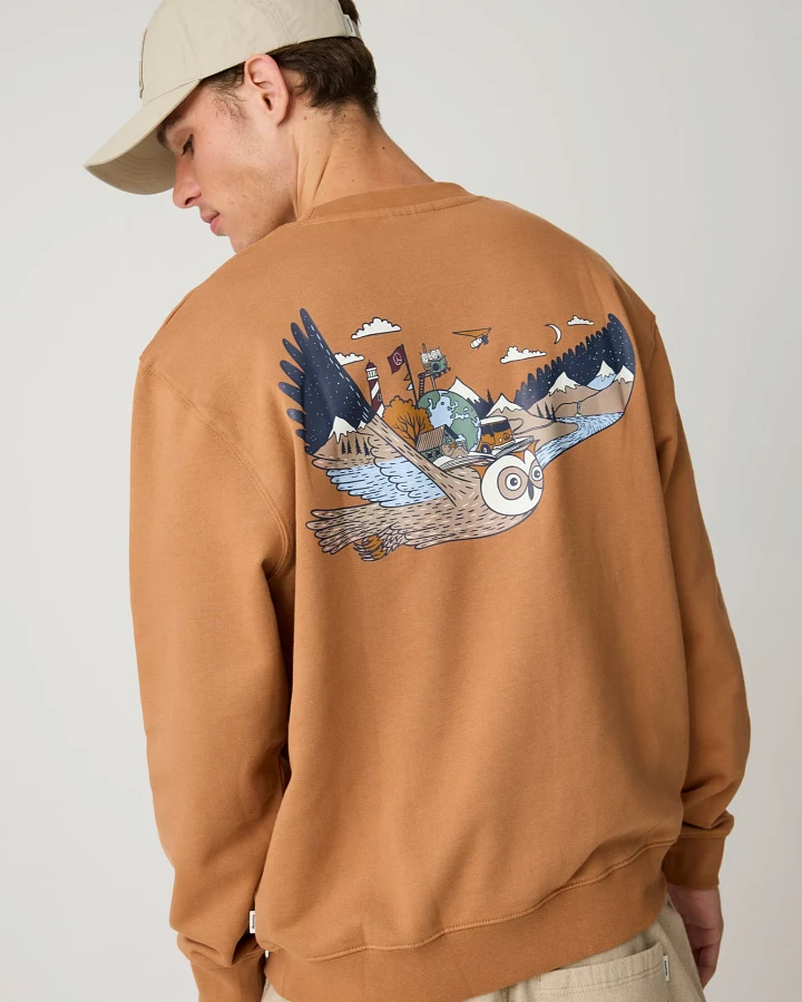 KnowledgeCotton Apparel Herren vegan Sweatshirt Lockere Passform Mit Aufdruck Rundhalsausschnitt, Löwenmotiv, Braun