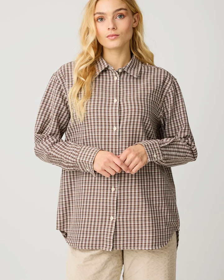 KnowledgeCotton Apparel Damen vegan Hemd Lockere Passform Kariert Braun Kariert