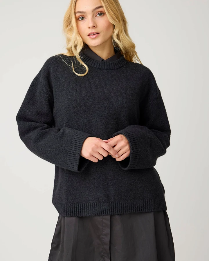 KnowledgeCotton Apparel Damen vegan Pullover Soufflé Garn Schwarz Jet
