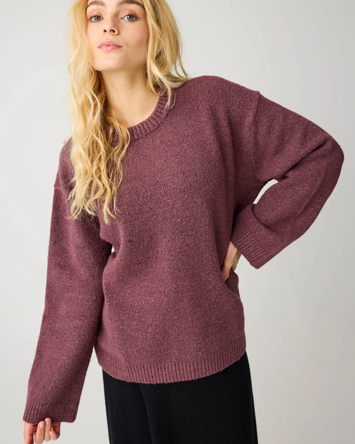 KnowledgeCotton Apparel Damen vegan Pullover Soufflé Garn Bordeaux