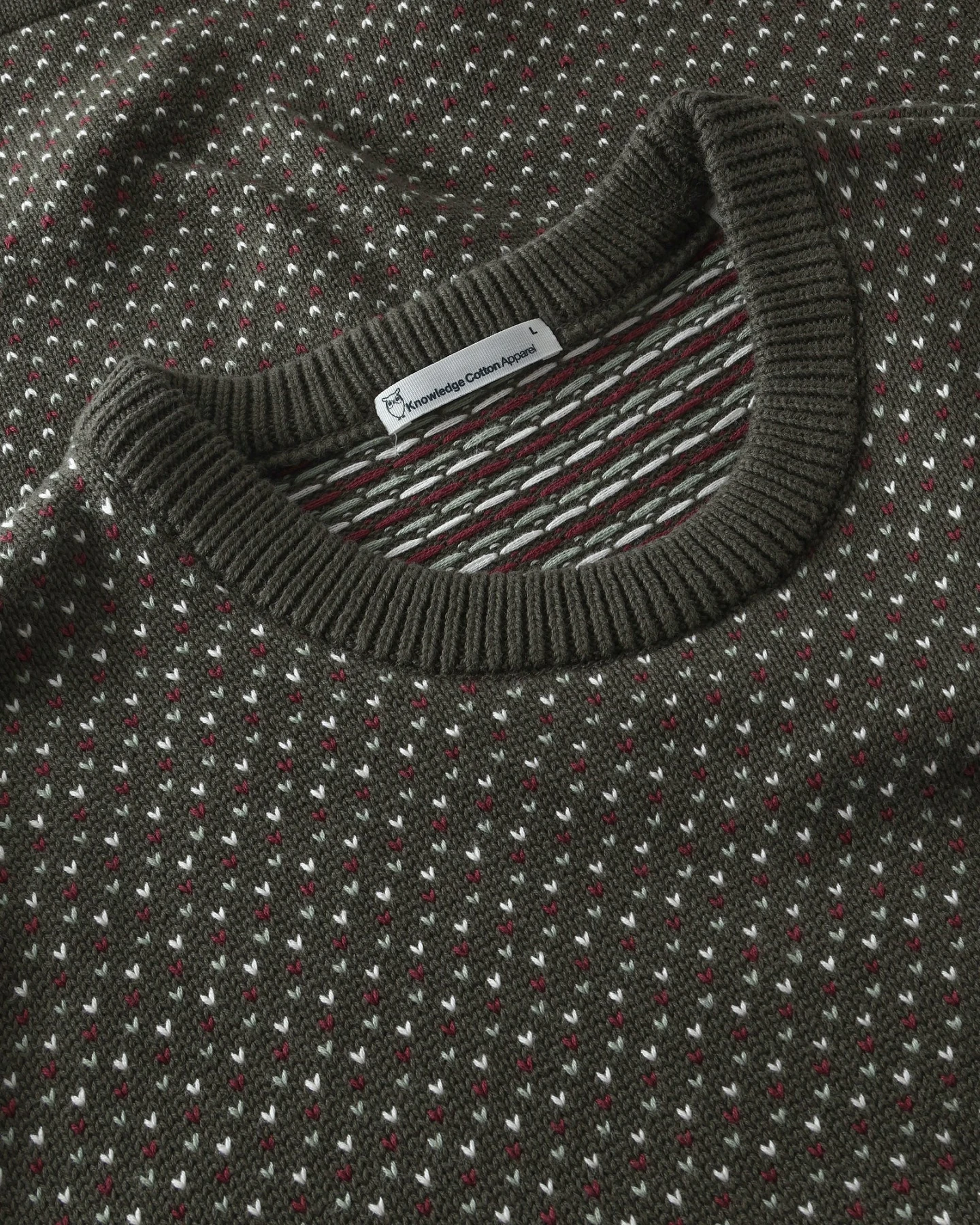 KnowledgeCotton Apparel Herren vegan Pullover Jacquard Rundhals Grün – Ansicht 2