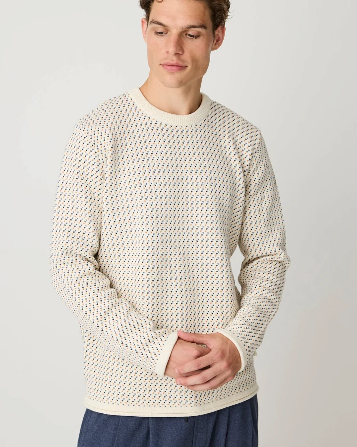 KnowledgeCotton Apparel Herren vegan Jacquard-Pullover Mit Rundhalsausschnitt Cremefarben