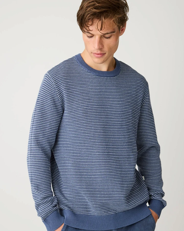 KnowledgeCotton Apparel Herren vegan Pullover Mit Jacquard Muster Rundhalsausschnitt, Nachthimmelblau