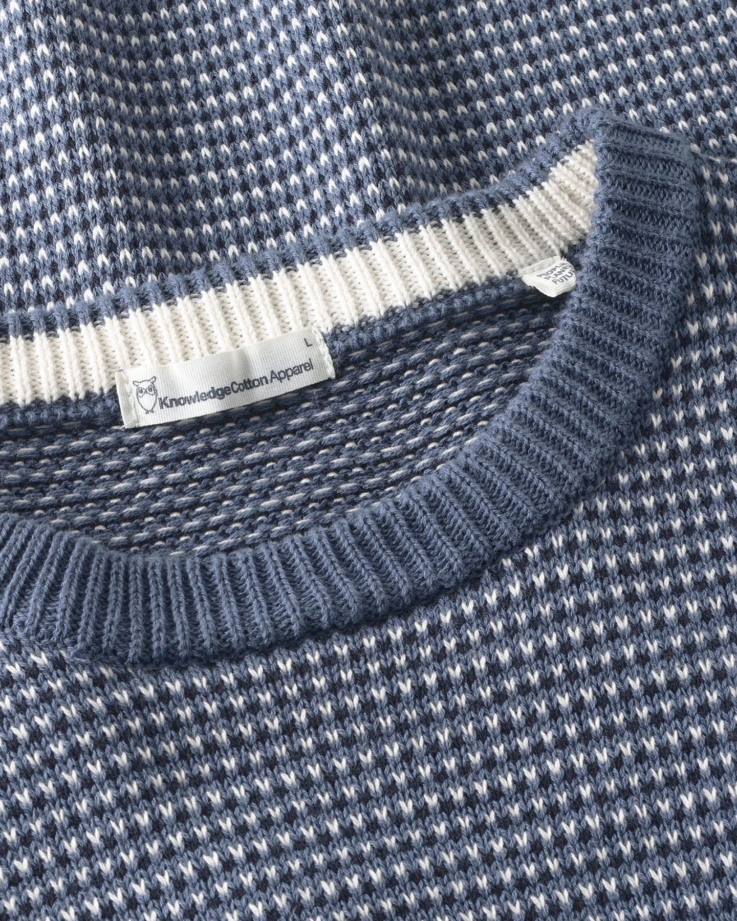 KnowledgeCotton Apparel Herren vegan Pullover Mit Jacquard Muster Rundhalsausschnitt, Nachthimmelblau – Ansicht 2