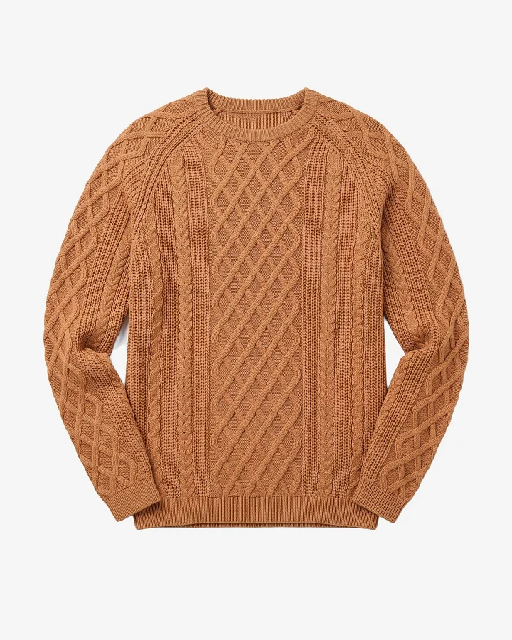 KnowledgeCotton Apparel Herren vegan Pullover Mit Zopfmuster Löwe Braun