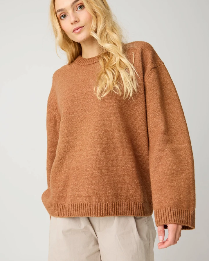 KnowledgeCotton Apparel Damen vegan Pullover Soufflé Garn Lion Braun