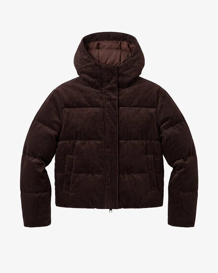 KnowledgeCotton Apparel Damen vegan Daunenjacke Aus Cord Schokoladenbraun