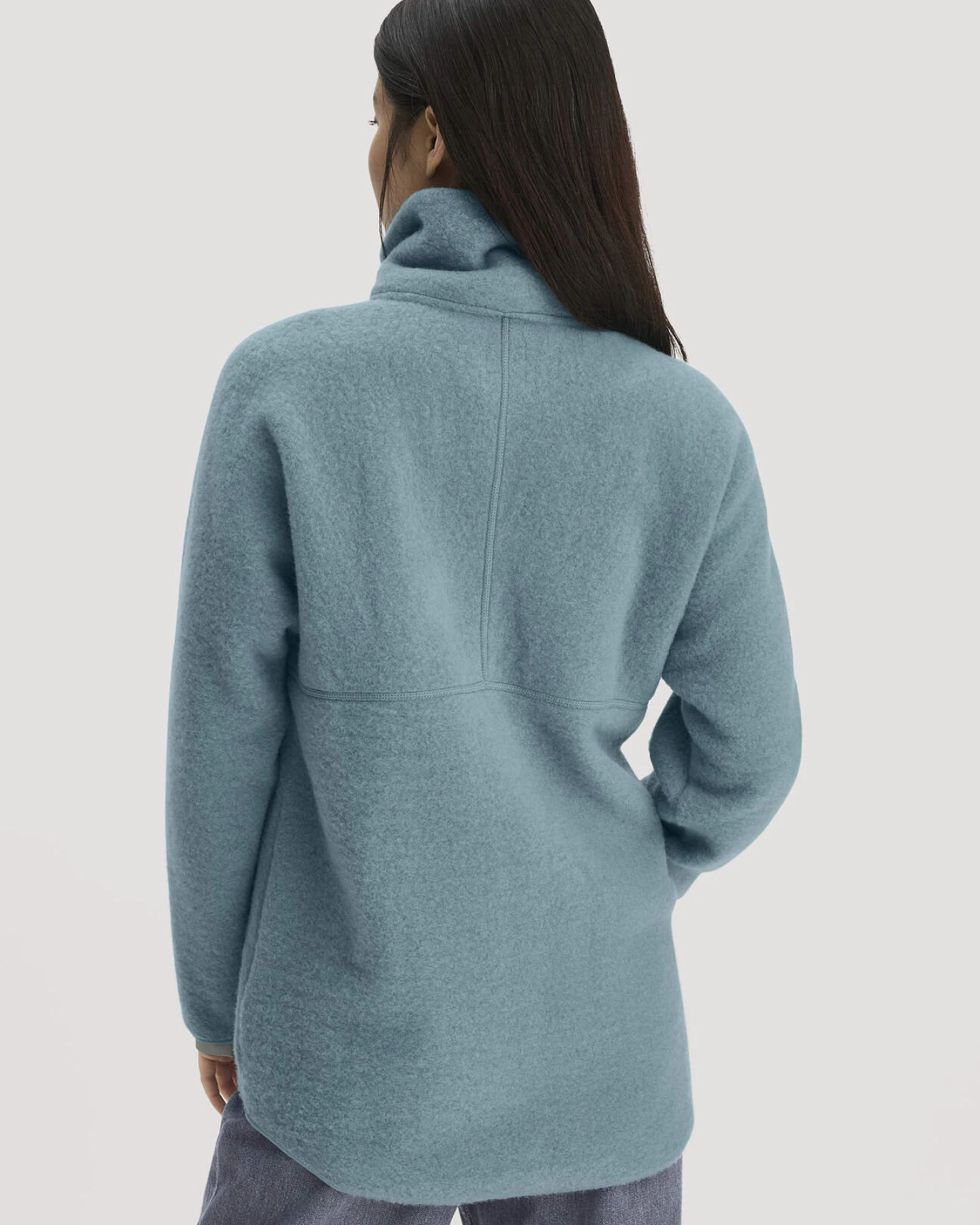 hessnatur Damen Wollfleece Jacke Oversize aus Bio-Merinowolle - blau - Größe L – Ansicht 3