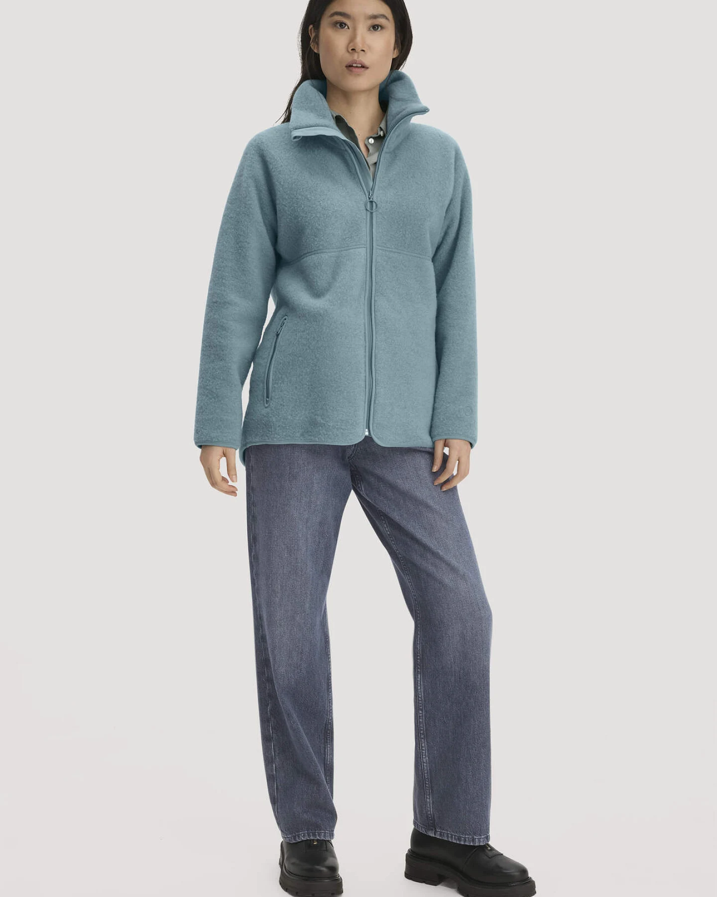 hessnatur Damen Wollfleece Jacke Oversize aus Bio-Merinowolle - blau - Größe S – Ansicht 2