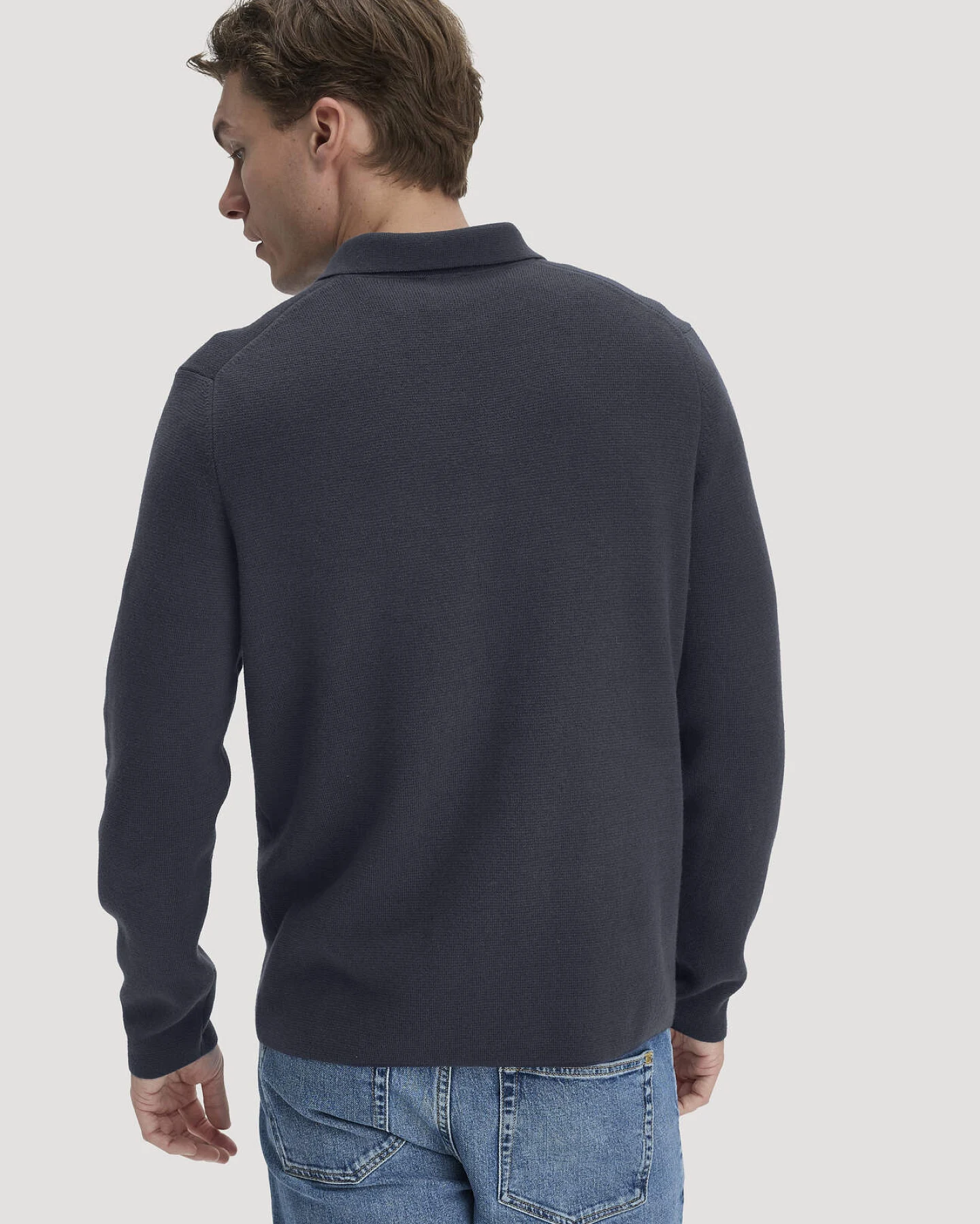 hessnatur Herren Milano Strick Polo Regular aus Bio-Baumwolle mit Schurwolle - blau - Größe L – Ansicht 3