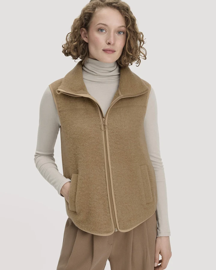 hessnatur Damen Wollfleece Weste Regular aus Bio-Merinowolle - braun - Größe M