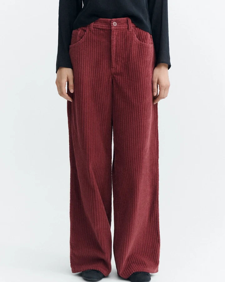Thinking MU Damen vegan Hose Mit Weitem Bein Hedda Cord Rot
