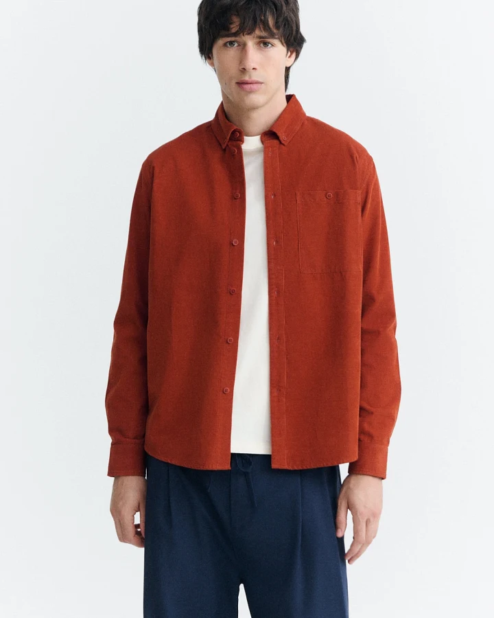 Thinking MU Herren vegan Hemd Anto Mikrocord Orange