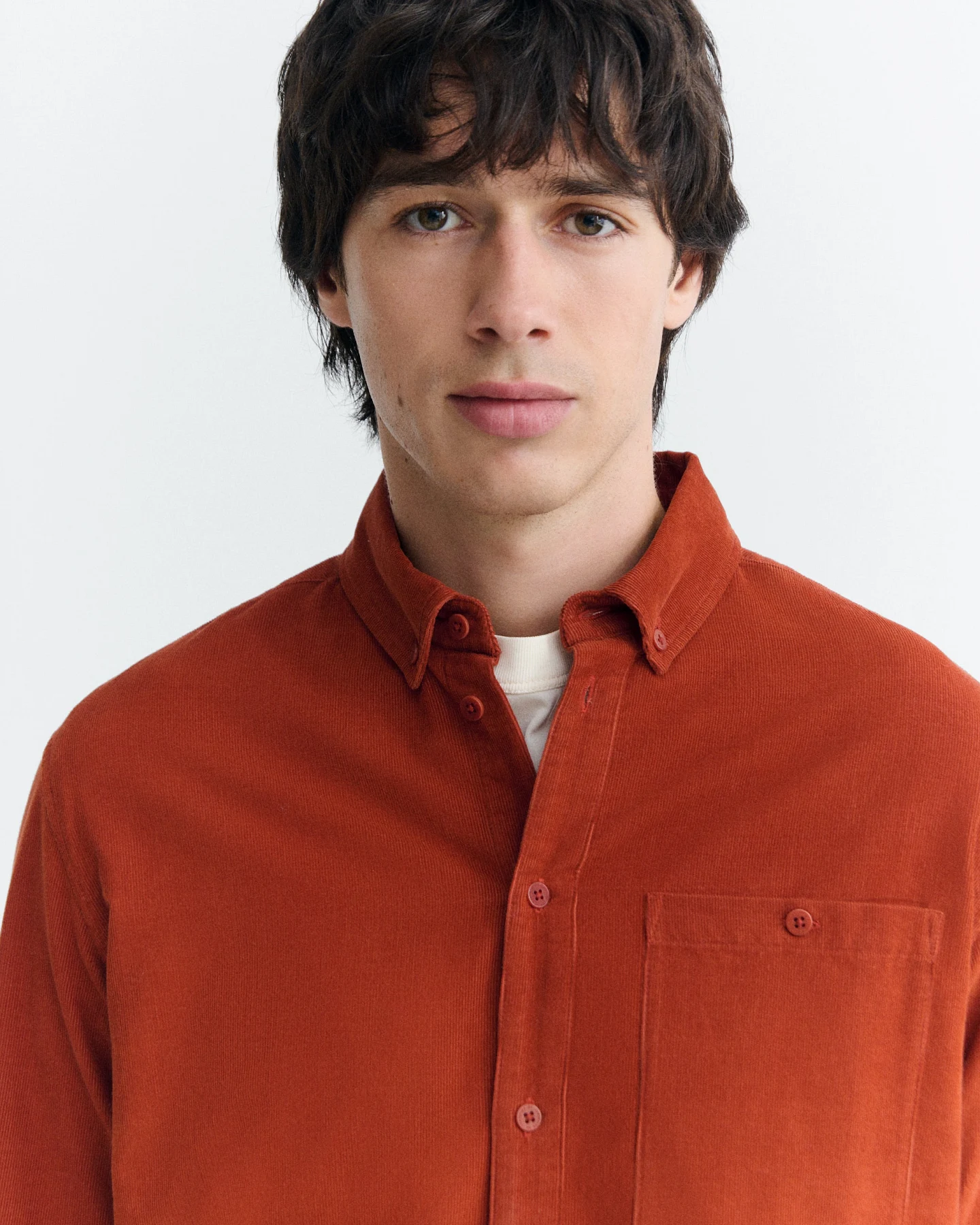 Thinking MU Herren vegan Hemd Anto Mikrocord Orange – Ansicht 2