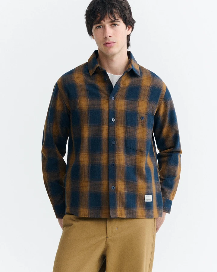 Thinking MU Herren vegan Overshirt Theo Navy Kariert