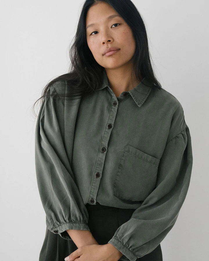 TWOTHIRDS Damen vegan Bluse Recco Dunkelgrün