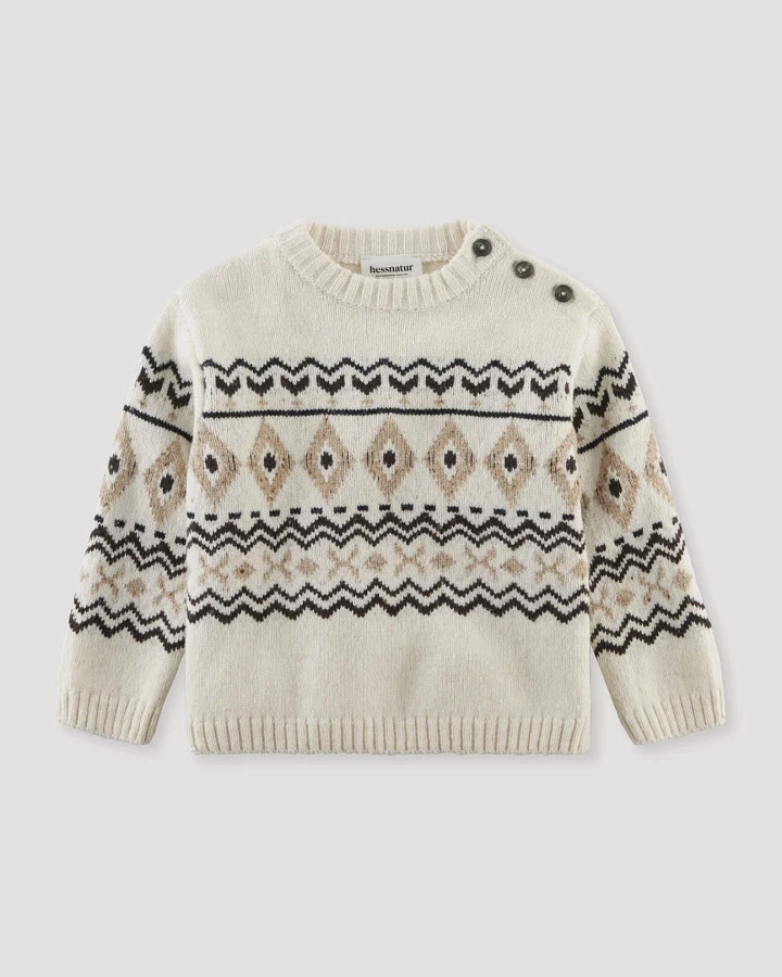 hessnatur Baby Jacquard-Pullover Norweger aus Bio-Baumwolle mit Schurwolle - beige - Größe 62/68