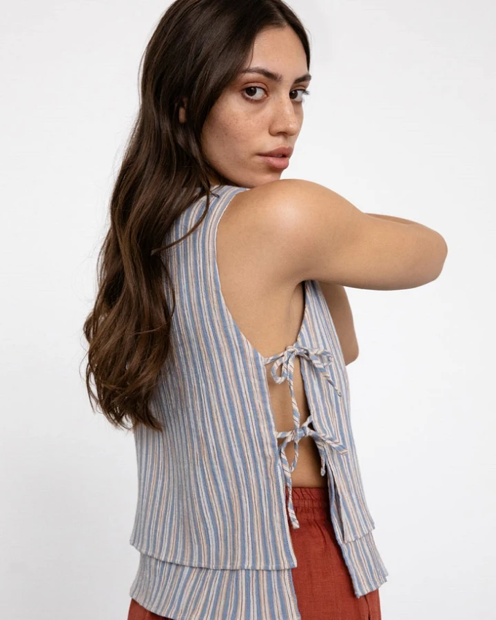 Rotholz Damen vegan Wrap Top Gestreift Mehrfarbig