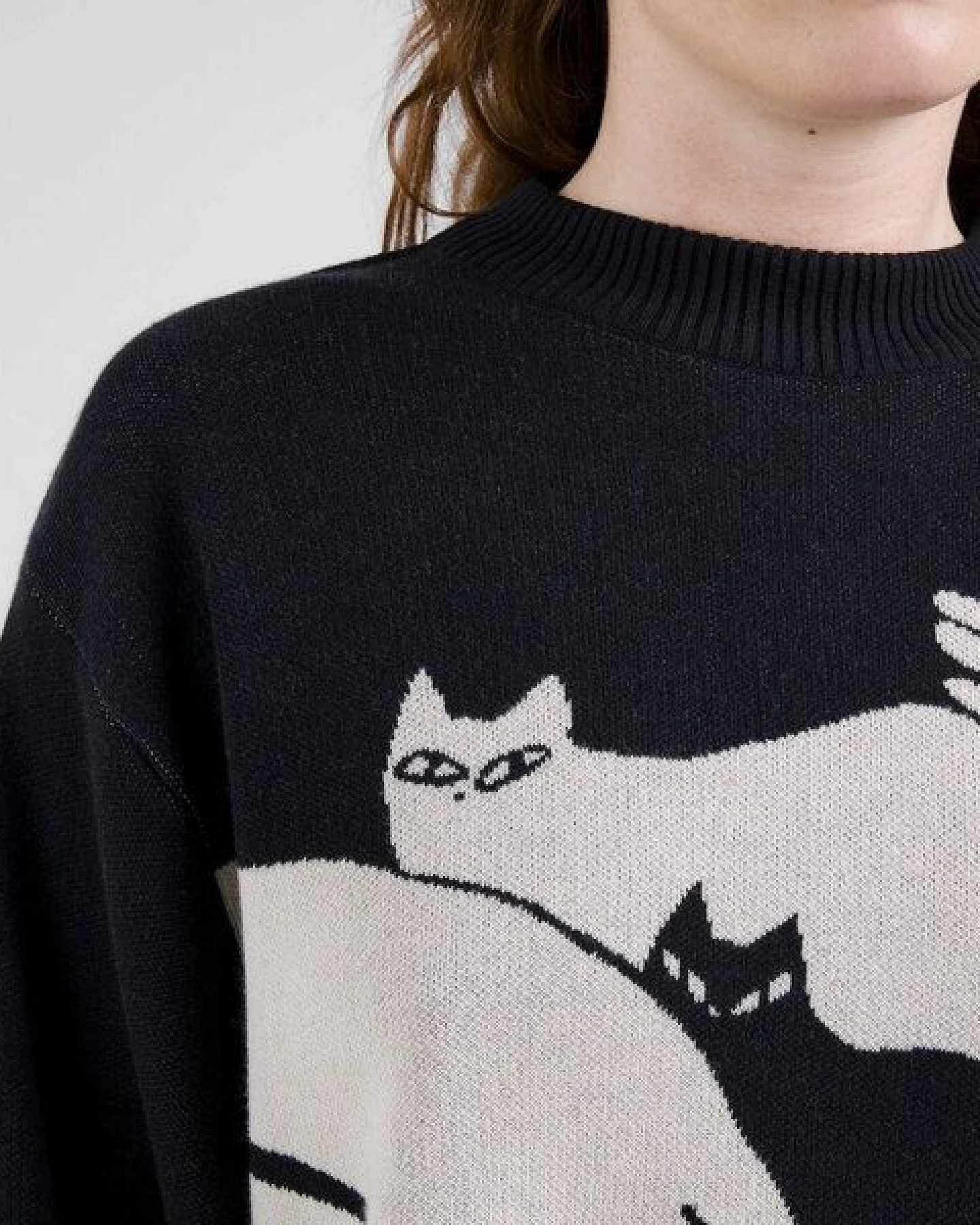 DEDICATED Damen Strickpullover Sweater Limhamn Kittens Black – Ansicht 2