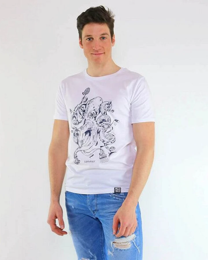 GARY MASH Shirt Octopus Summer aus Biobaumwolle Weiß
