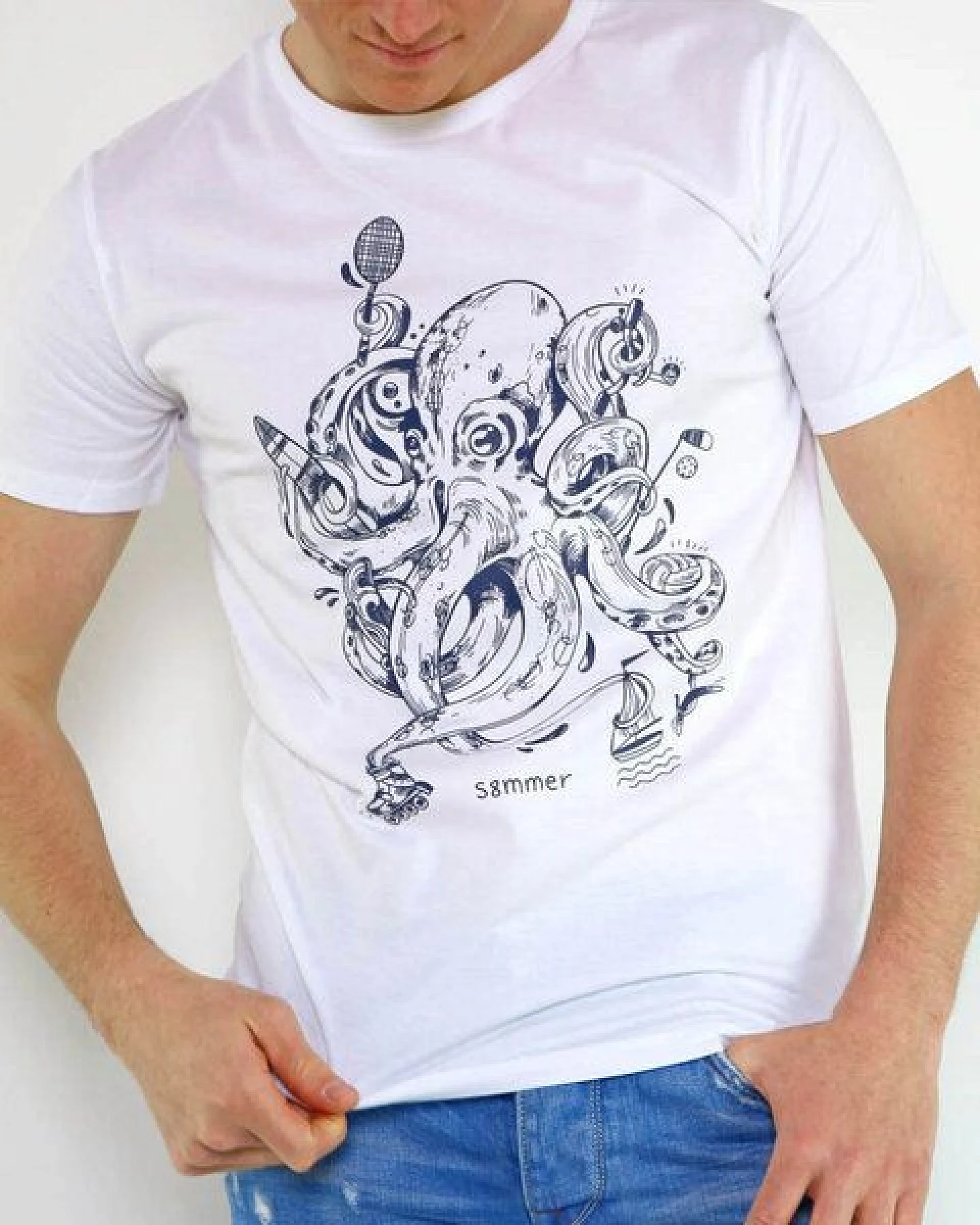 GARY MASH Shirt Octopus Summer aus Biobaumwolle Weiß – Ansicht 3