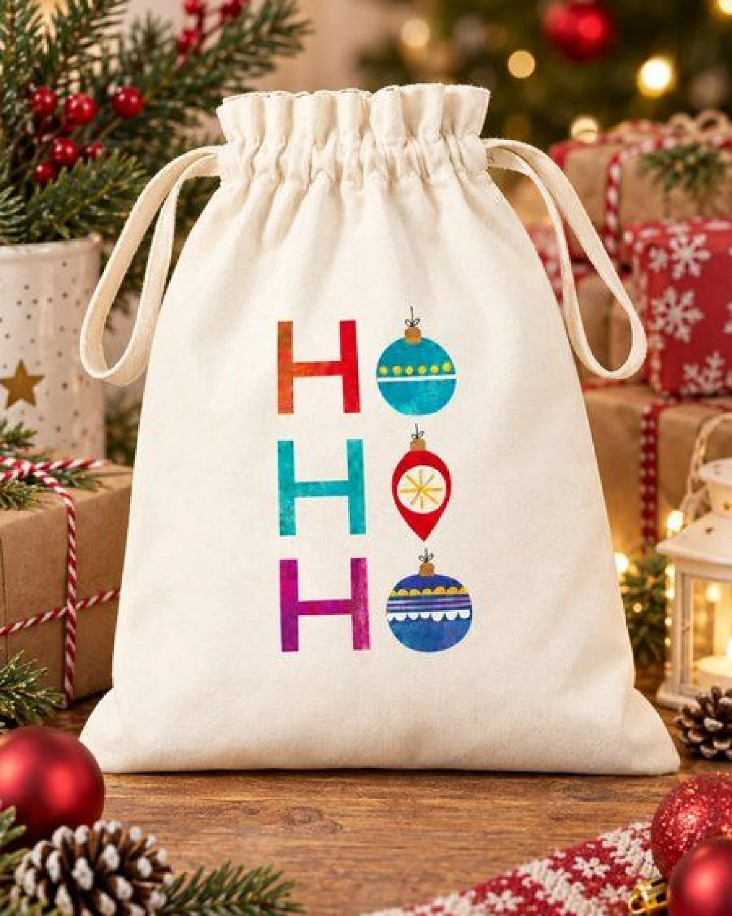 MELAdi Geschenkbeutel aus Biobaumwolle - Größe M "HoHoHo" – Ansicht 2