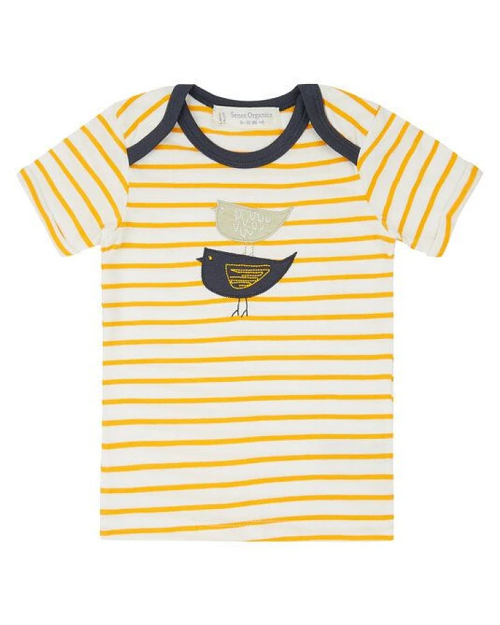 Sense Organics & friends in cooperation with GARY MASH Baby T-Shirt gelb geringelt mit Vögeln