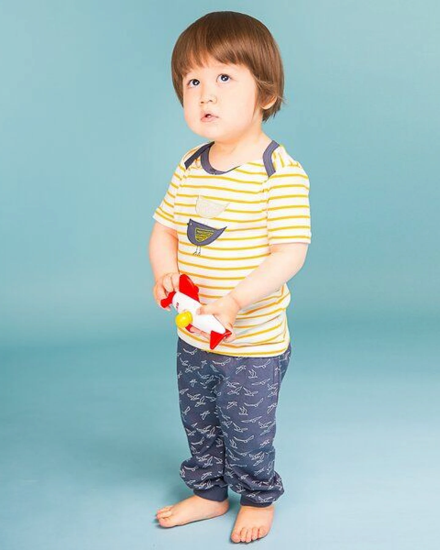 Sense Organics & friends in cooperation with GARY MASH Baby T-Shirt gelb geringelt mit Vögeln – Ansicht 2