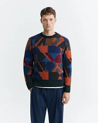 Produktseite: thinking mu Gemusterter Merino-Strickpullover Modell: Matgi