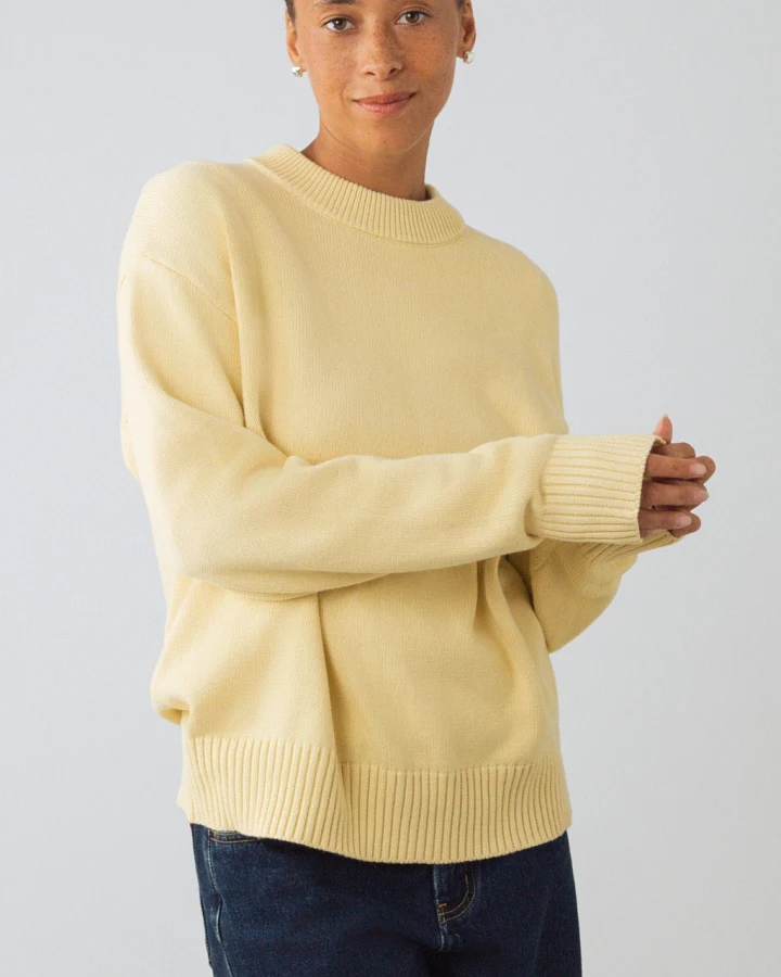 Honest Basics Damen vegan Pullover Rundhalsausschnitt Vanille Creme