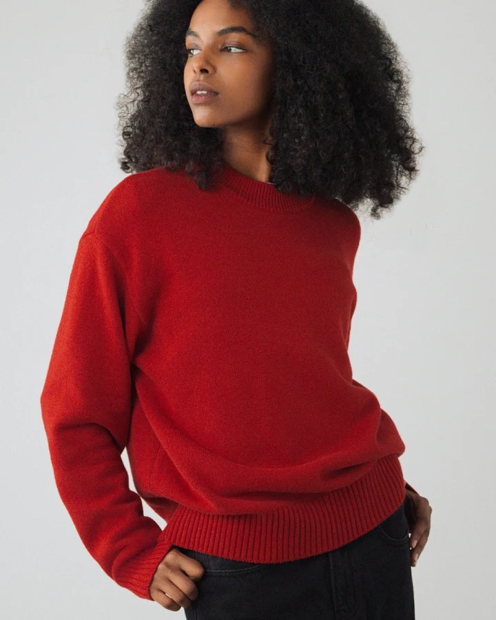 Honest Basics Damen vegan Pullover Mit Rundhalsausschnitt Tomatenrot