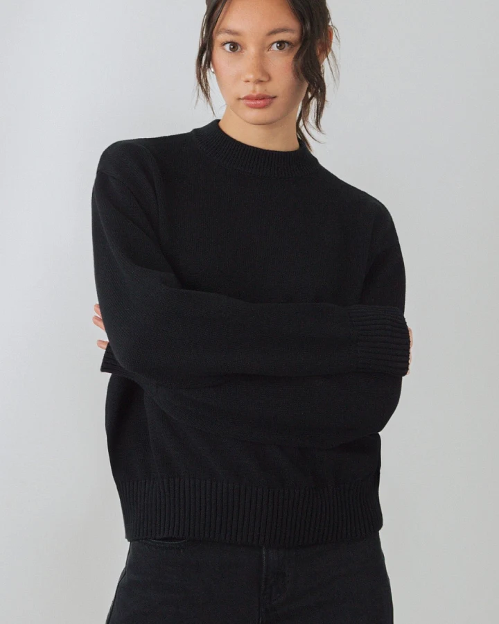 Honest Basics Damen vegan Pullover Rundhalsausschnitt Schwarz