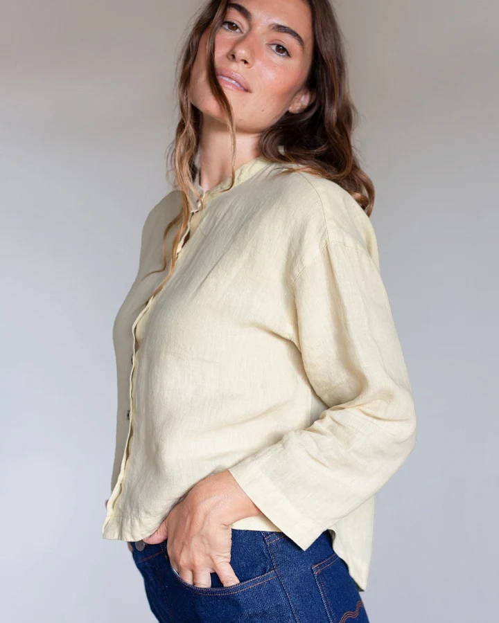 TWOTHIRDS Damen vegan Shirt Mit Pompons Gardenia Gelb