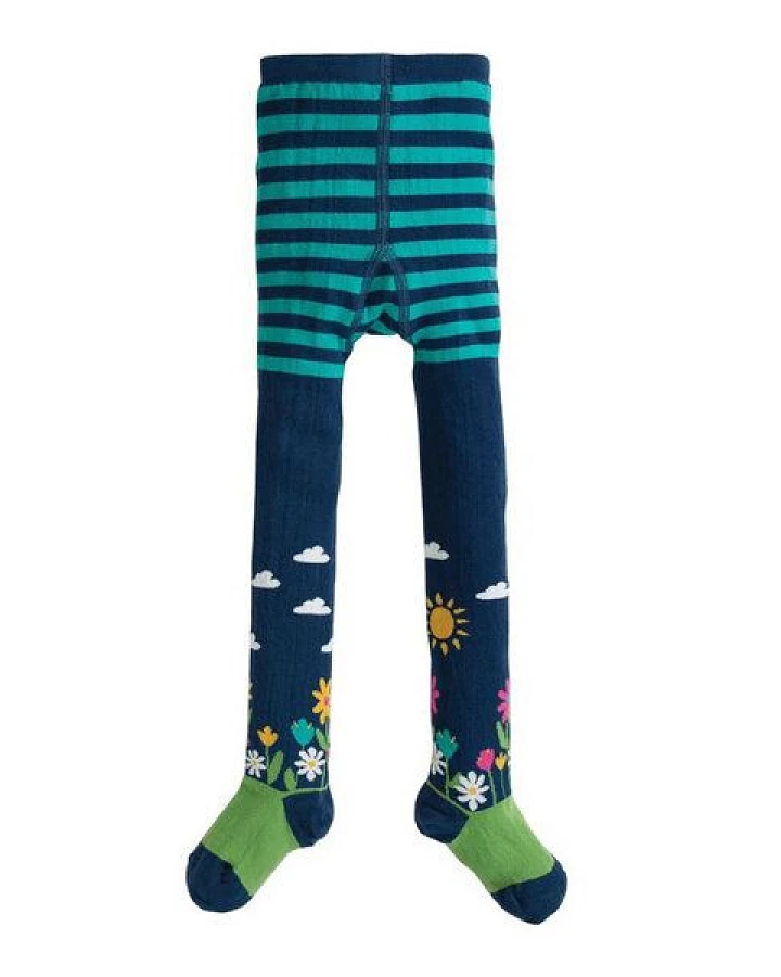 Frugi Strumpfhose Space Blue/Flower Garden