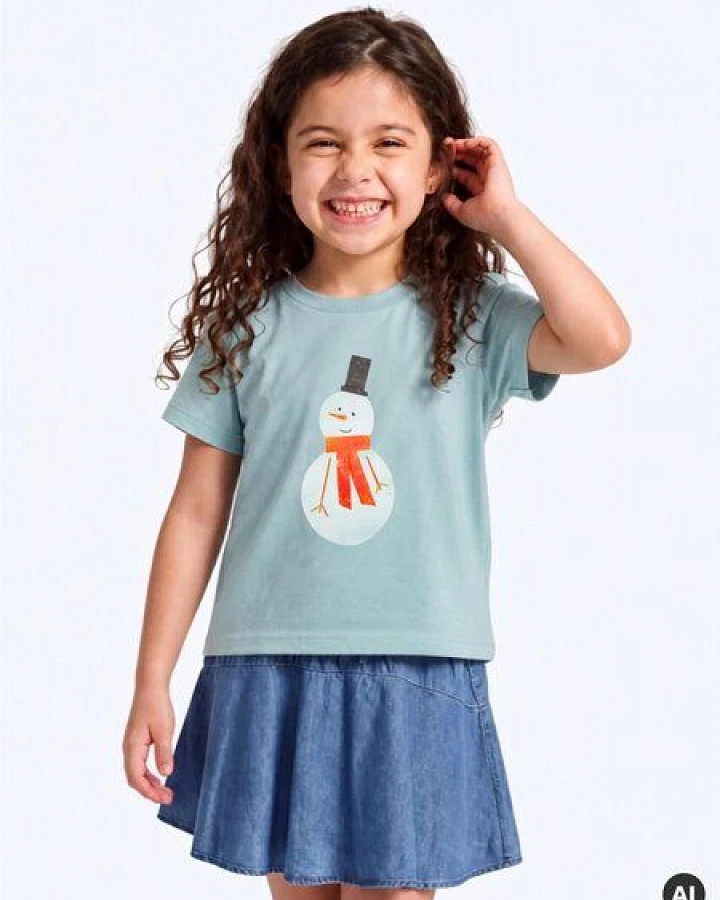 MELAdi Kinder Shirt aus Biobaumwolle - Schneemann auf Türkis