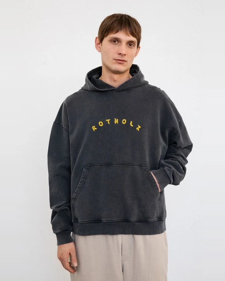 Rotholz Herren vegan Hoodie Logo Washed Schwarz