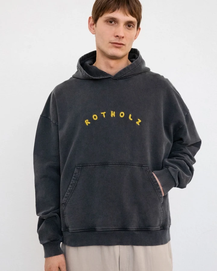 Rotholz Herren vegan Hoodie Logo Washed Schwarz