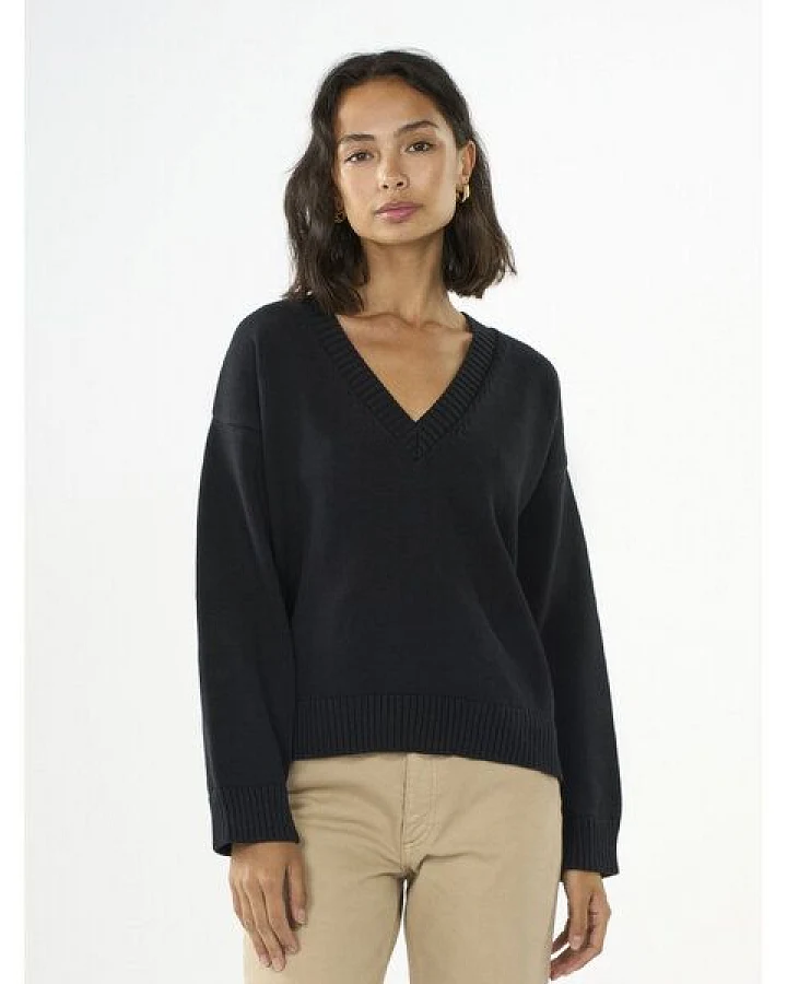 KnowledgeCotton Apparel Strickpullover mit V-Ausschnitt aus Bio-Baumwolle