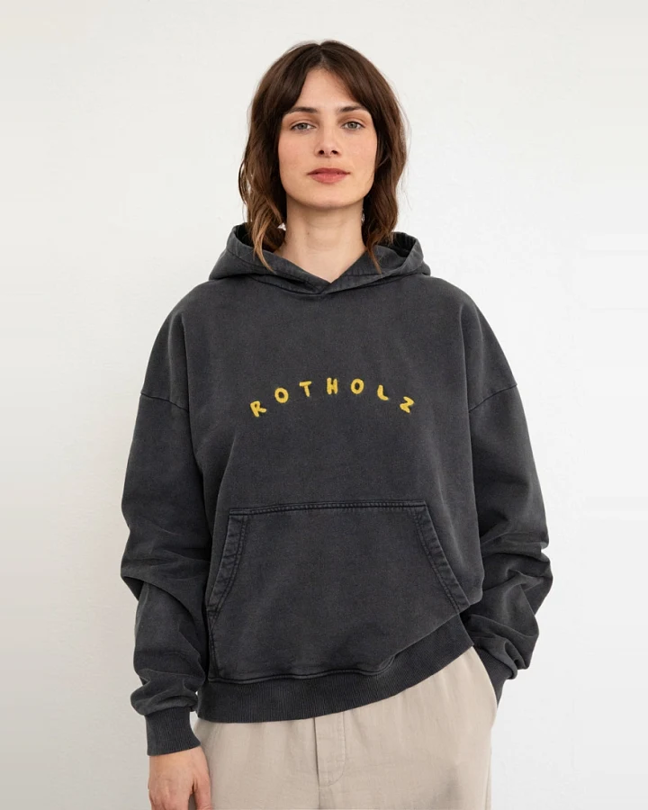 Rotholz Damen vegan Hoodie Classic Logo Washed Schwarz
