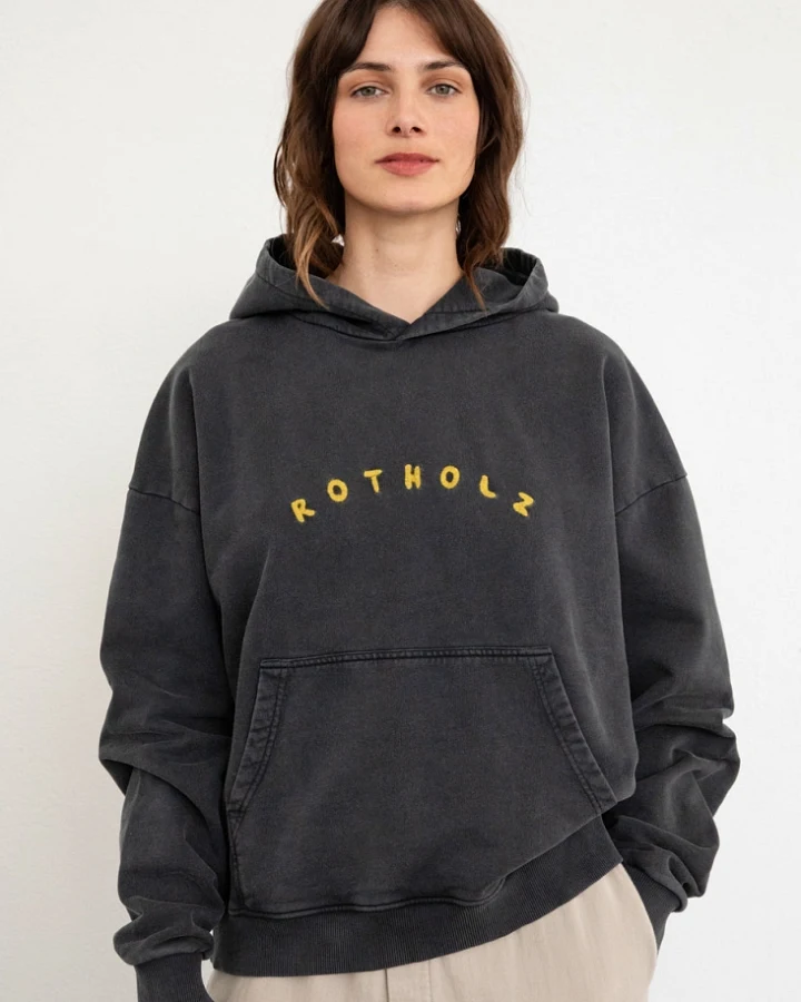 Rotholz Damen vegan Hoodie Classic Logo Washed Schwarz