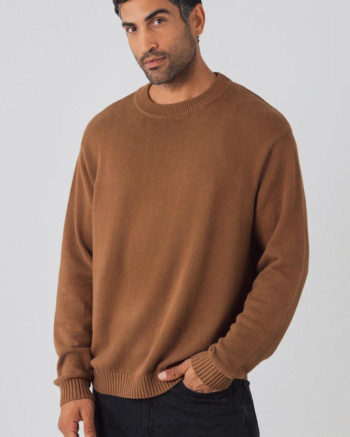 Honest Basics Herren vegan Pullover Mit Rundhalsausschnitt Toffebraun