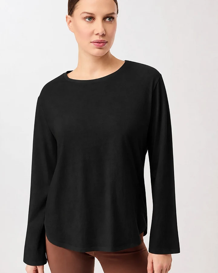 MANDALA Damen vegan Langarmshirt Halfmoon Schwarz