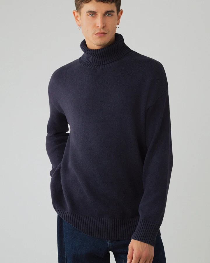Honest Basics Herren vegan Rollkragenpullover Grob Gestrickt Mitternachtsblau