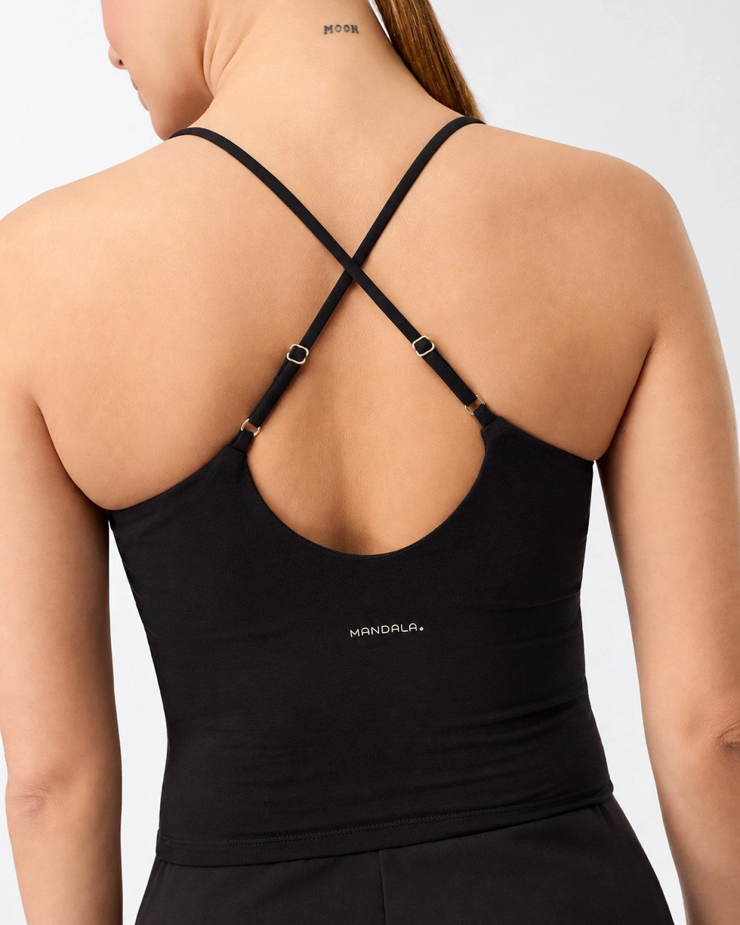 MANDALA Damen vegan Sport Top Kurz Geschnitten Pilates Schwarz – Ansicht 2