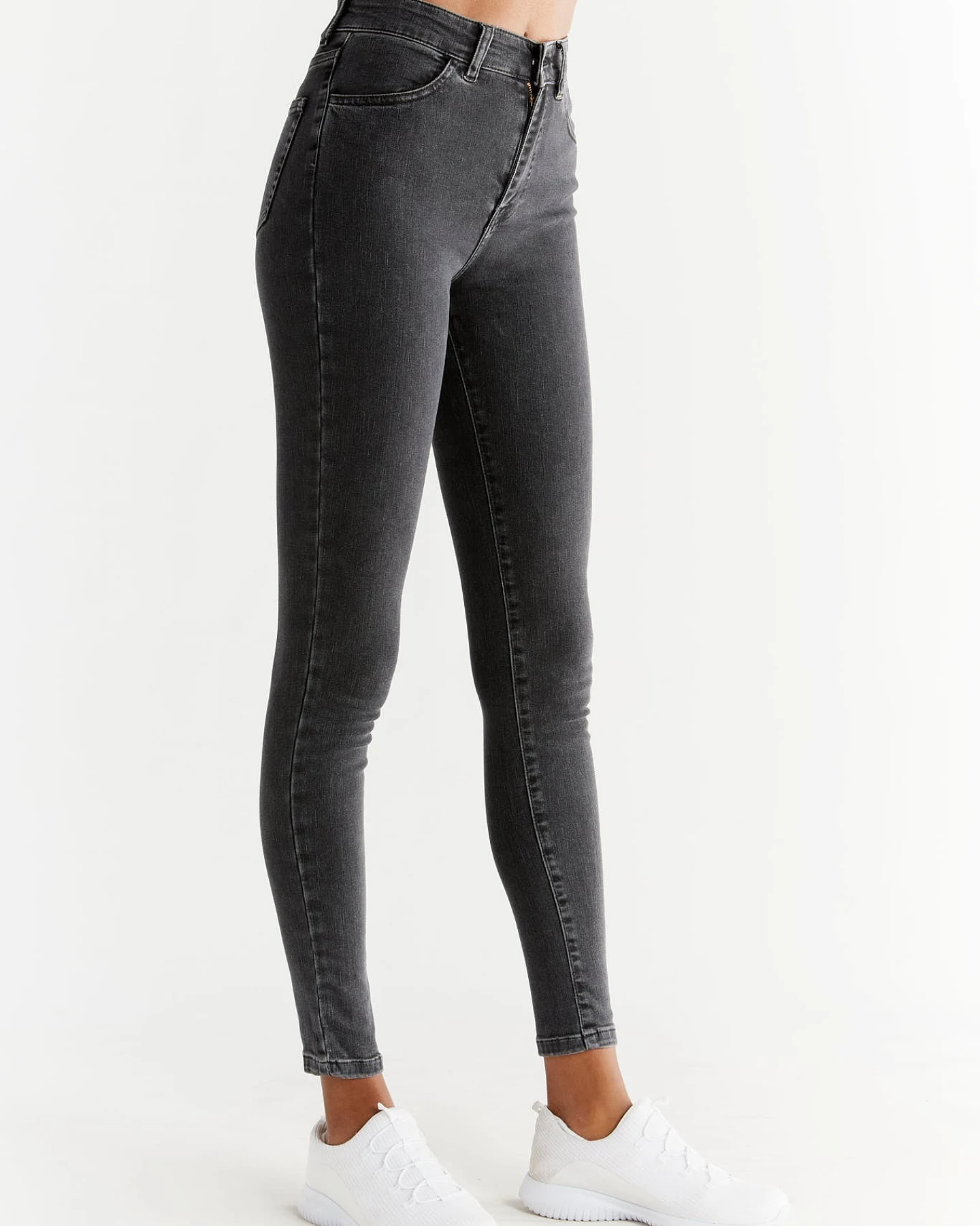 Evermind Damen vegan Jeans Stretch Skinny Fit Aschgrau – Ansicht 2
