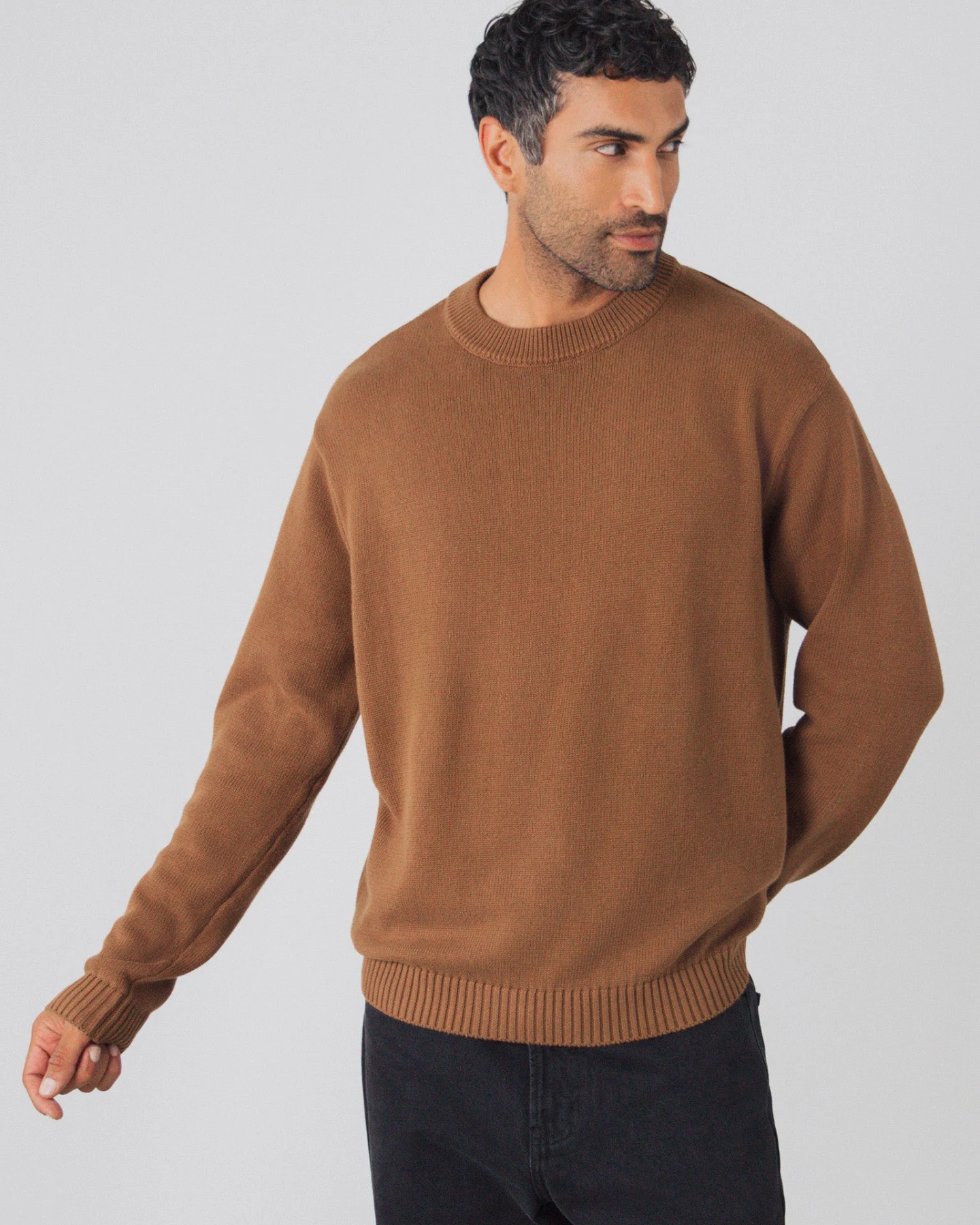 Honest Basics Herren vegan Pullover Mit Rundhalsausschnitt Toffebraun – Ansicht 2