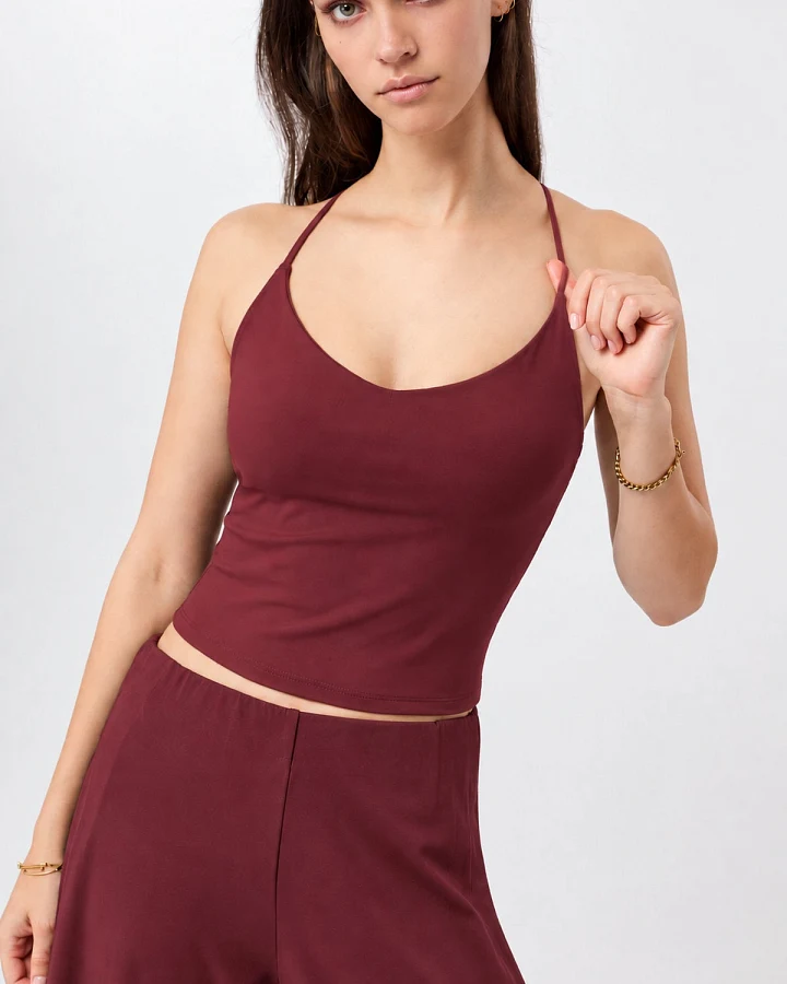 MANDALA Damen vegan Sport Top Kurz Geschnitten Pilates Rubinrot