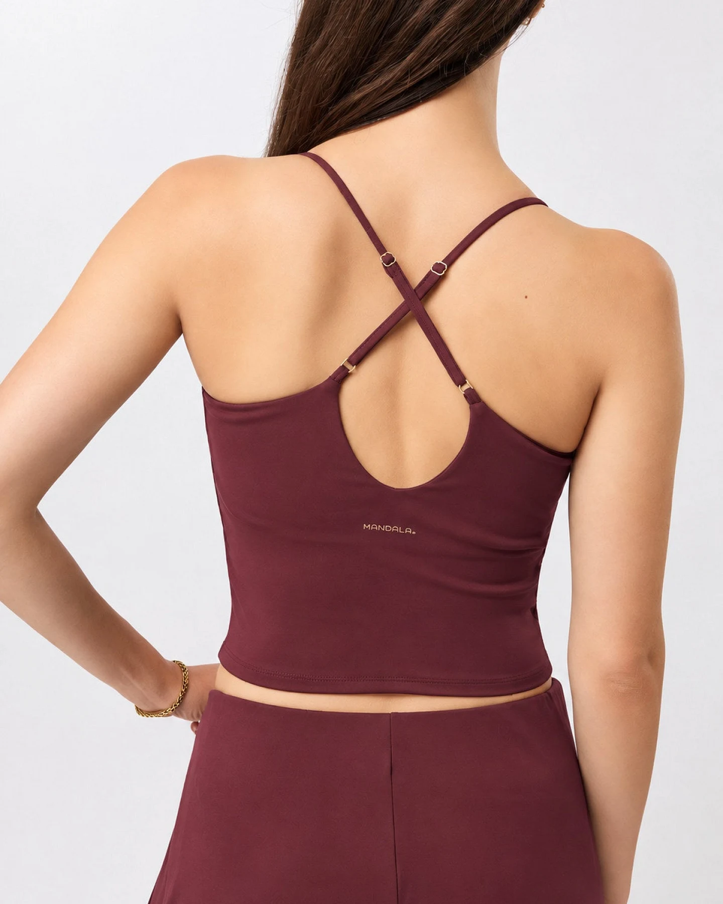 MANDALA Damen vegan Sport Top Kurz Geschnitten Pilates Rubinrot – Ansicht 2